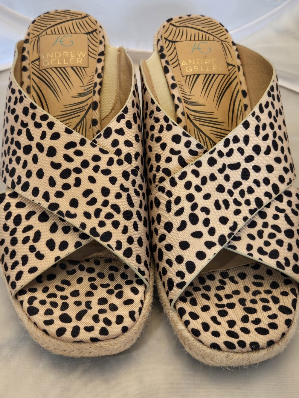 Andrew Geller Leopard-Print Cross-Strap Wedges - Black & Beige